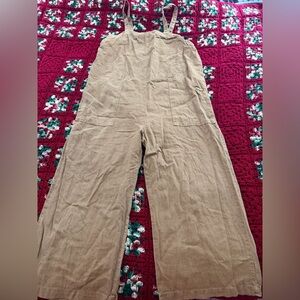 Grunge Universal Thread Linen Blend Tan Wide-Leg Jumpsuit